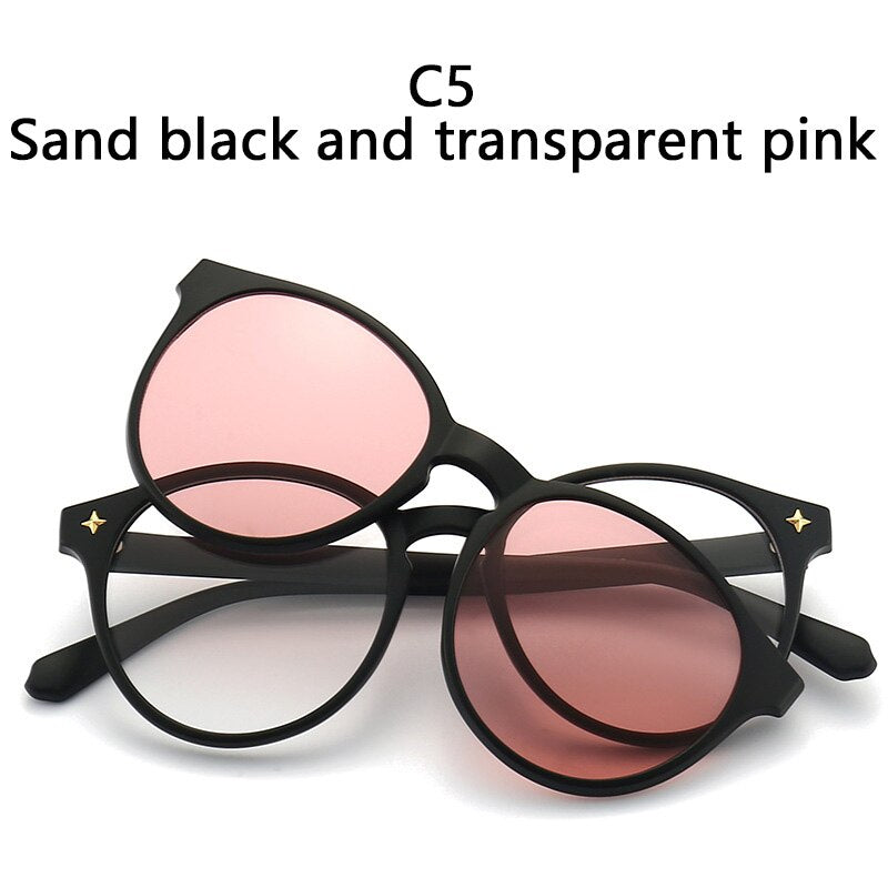 6 In 1 Custom Men Women Polarized Optical Magnetic Sunglasses Clip Magnet Clip on Sunglasses Polaroid Clip on Sun Glasses Frame