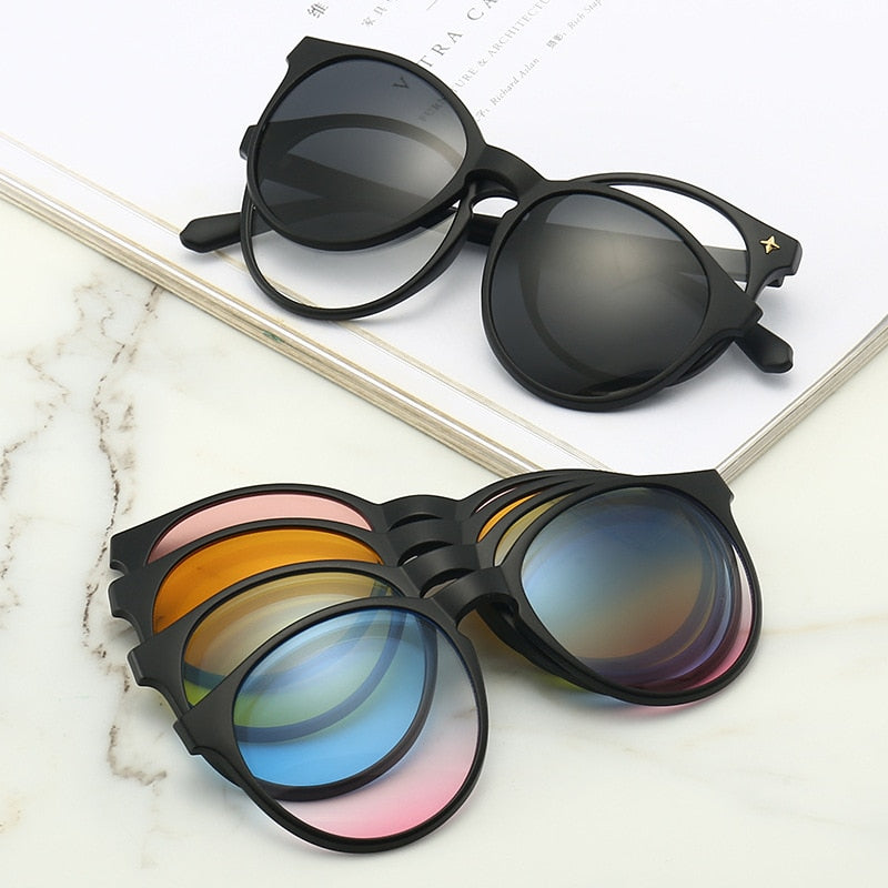 6 In 1 Custom Men Women Polarized Optical Magnetic Sunglasses Clip Magnet Clip on Sunglasses Polaroid Clip on Sun Glasses Frame