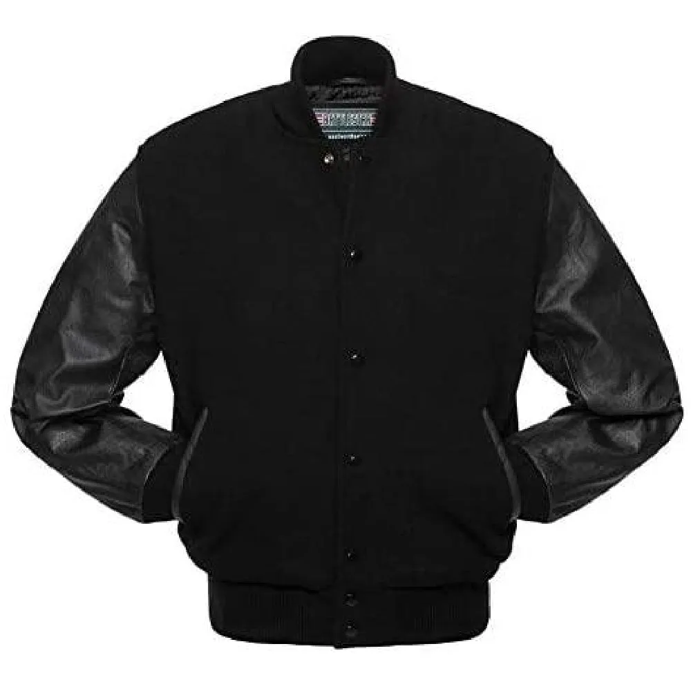 Biker Gear Pro Classic Hybrid Varsity Jacket University Letterman Bomber Jacket-Pure Wool & Original Cowhide Leather Jacket-Blac