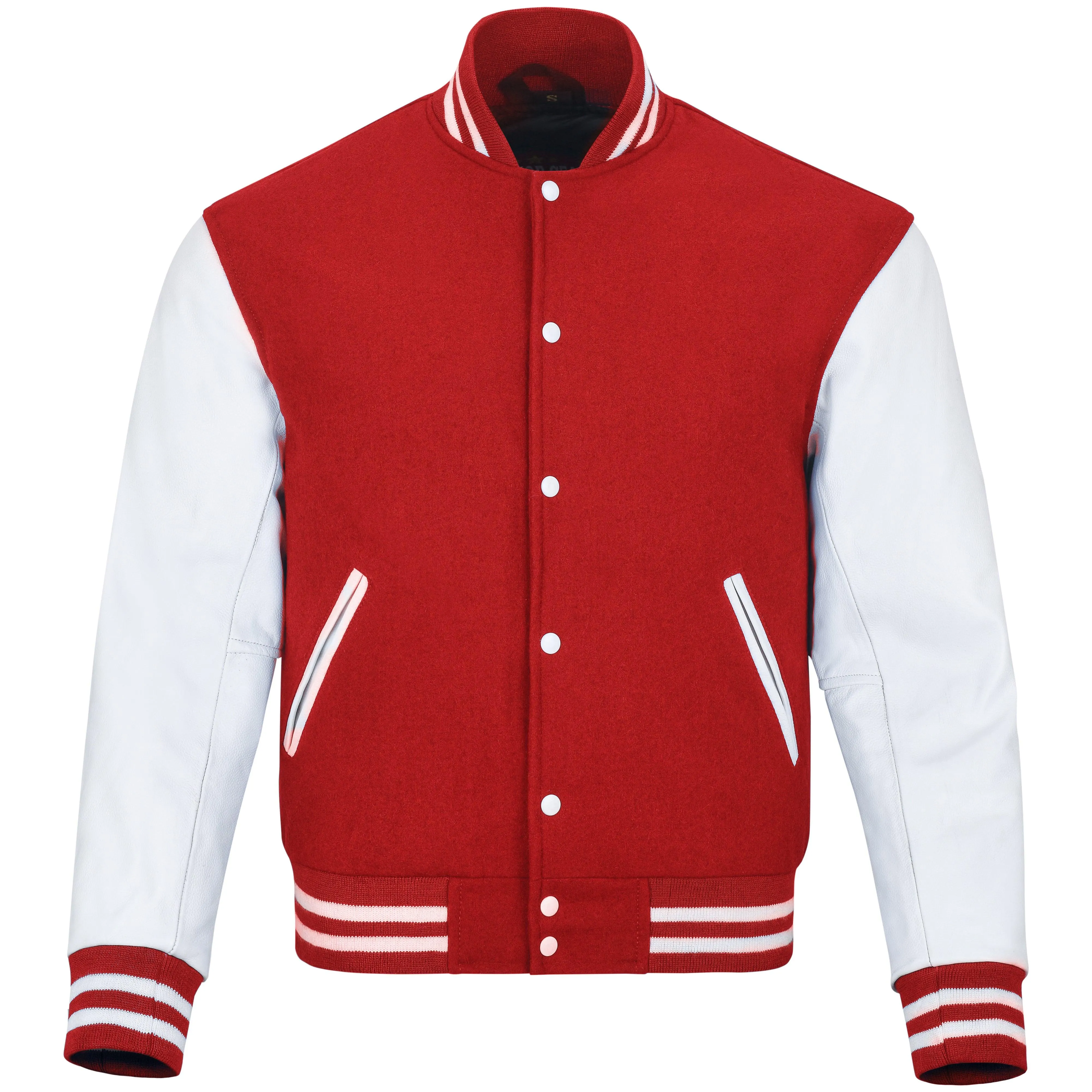 Biker Gear Pro Classic Varsity Jacket University Letterman Bomber Jacket-Pure Wool & Original Cowhide Leather Jacket- Red Pure W