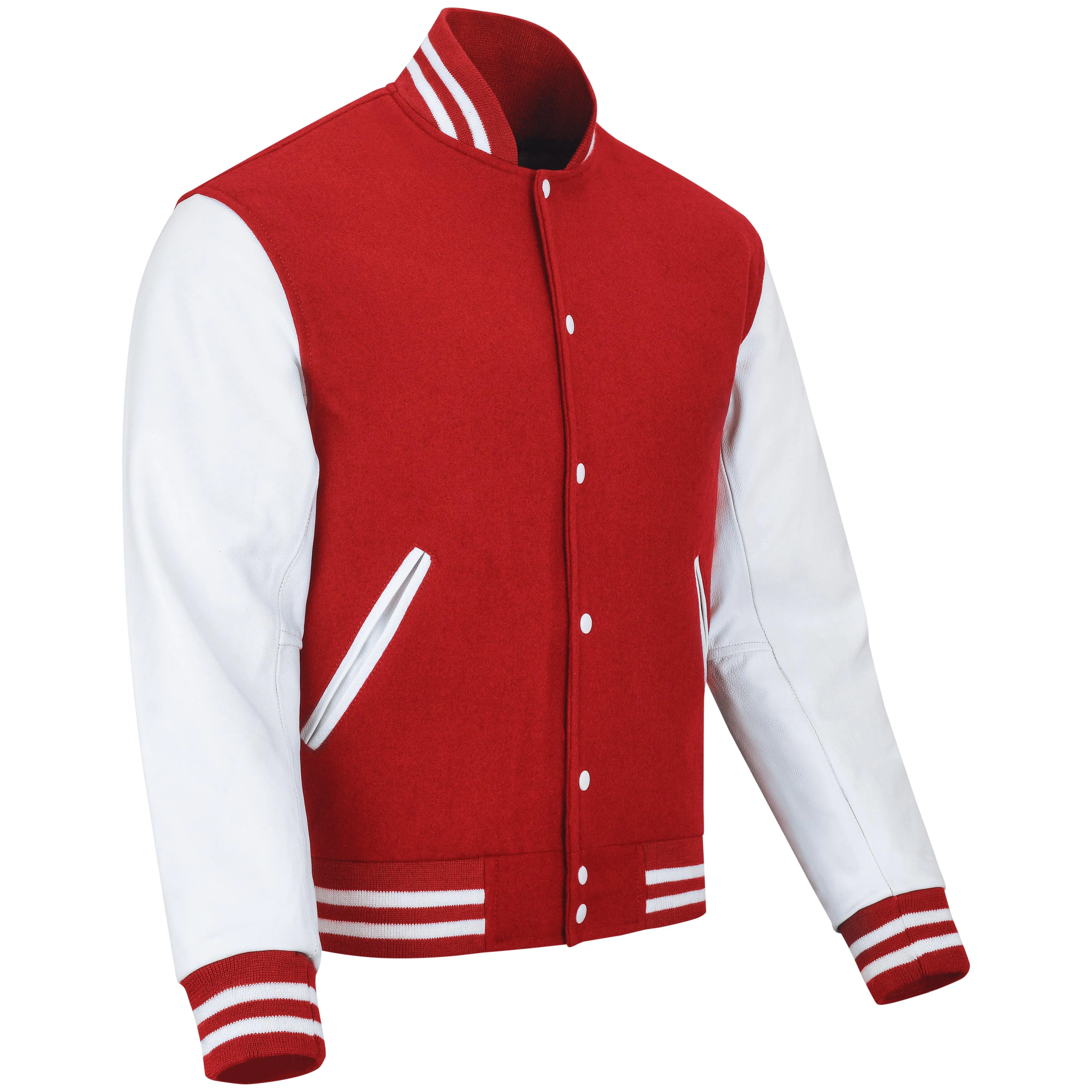 Biker Gear Pro Classic Varsity Jacket University Letterman Bomber Jacket-Pure Wool & Original Cowhide Leather Jacket- Red Pure W