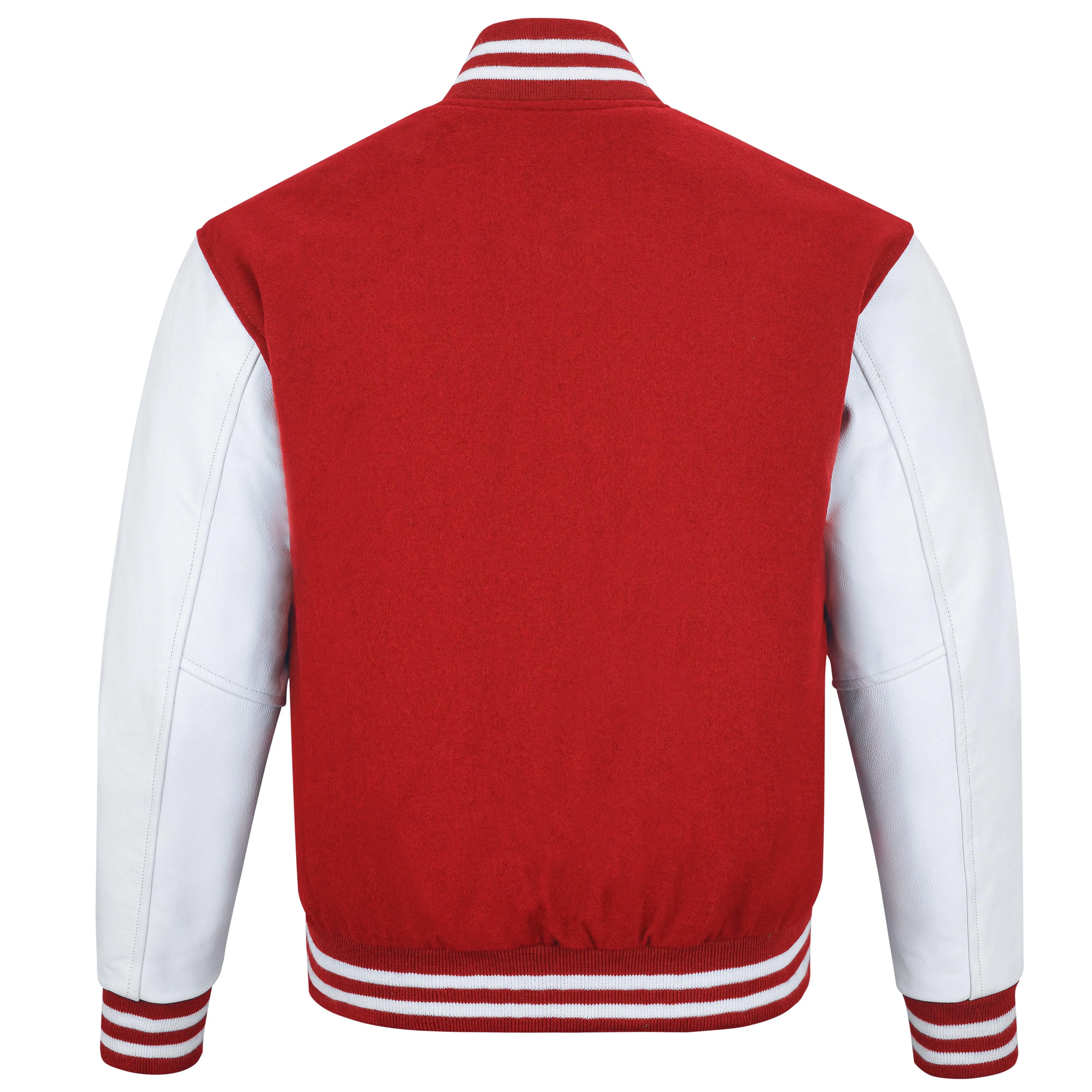 Biker Gear Pro Classic Varsity Jacket University Letterman Bomber Jacket-Pure Wool & Original Cowhide Leather Jacket- Red Pure W