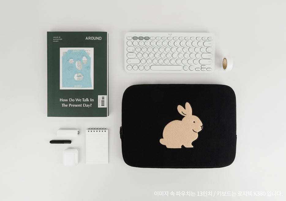 Black Gray Beige Rabbit Laptop Sleeves 11 for iPad 13 15 inches Cases Protective Covers Purses Handbags Square Cushion Pouches D