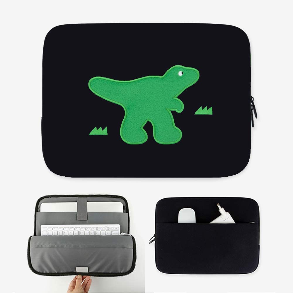 Black Green Dinosaur embroidery Laptop Sleeves iPad 13 14 15inch Fitted Cases Pouches Protective Covers Purses Handbags Square C