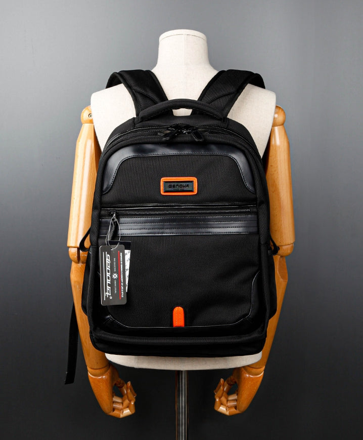 Black Orange Accented Backpacks Nylon Faux Leather Hybrid Vintage Laptop Sleeves School Travel Bookbags Mens