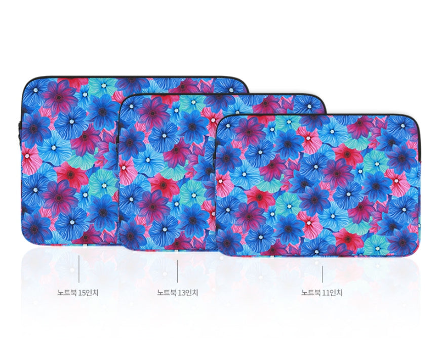 Blue Red Dahlia Floral Graphic Laptop Sleeves 11 13 15 inch Cases Protective Covers Handbags Square Pouches Designer Artist Prin