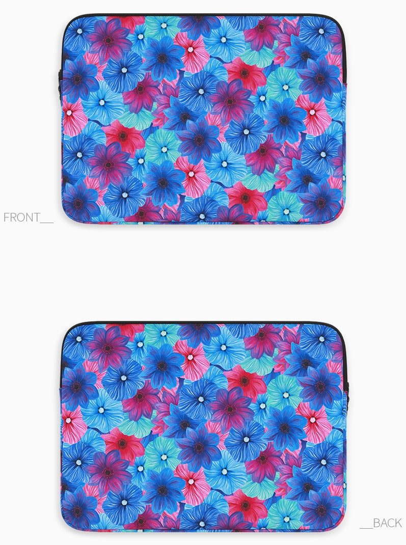 Blue Red Dahlia Floral Graphic Laptop Sleeves 11 13 15 inch Cases Protective Covers Handbags Square Pouches Designer Artist Prin