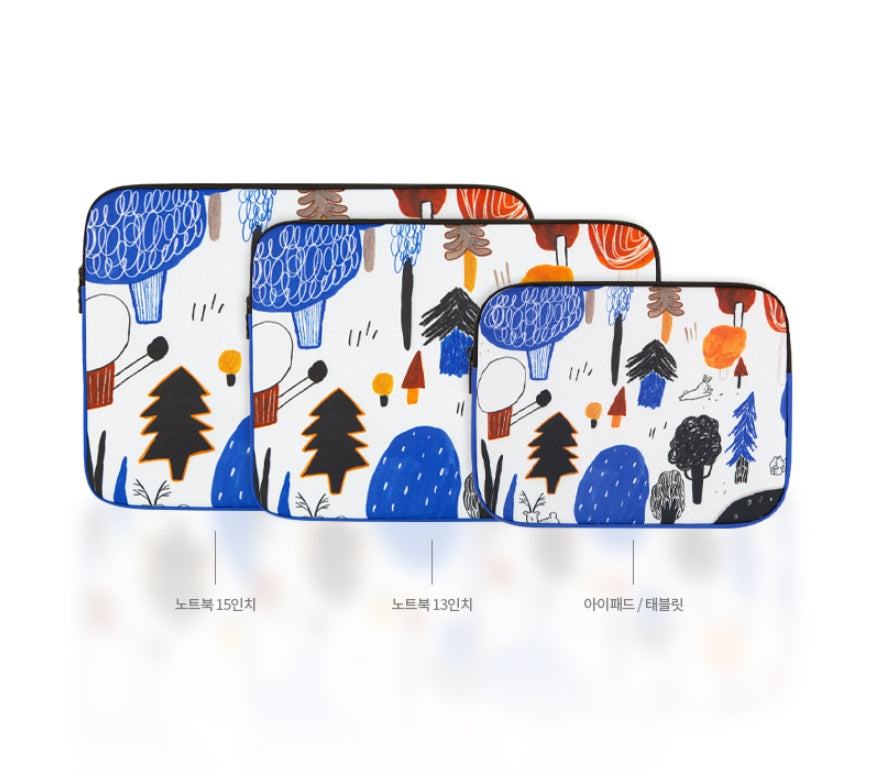 Blue White Forest Graphic Laptop Sleeves Tablets iPad 13 15 inch Cases Protective Covers Purses Handbags Square Cushion Pouches 