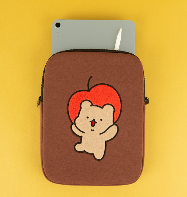 Brown Apple Bear Cute Embroidery Laptop Sleeves iPad Fitted Cases Covers Protective Tablet Pouches Purses Handbags Square Cushio