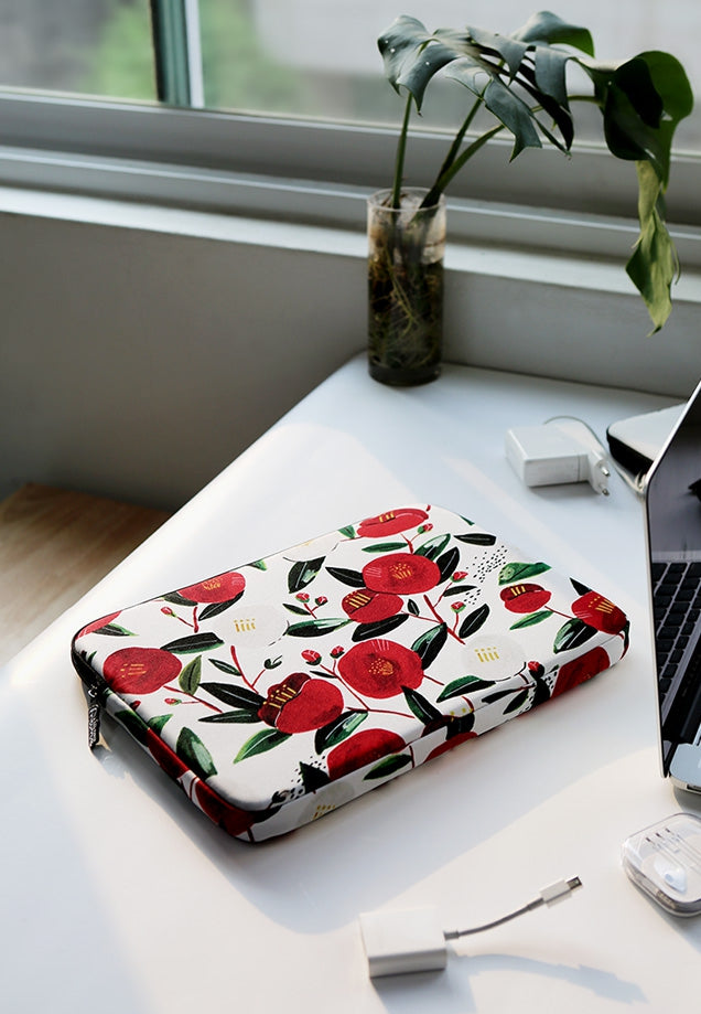 Camellia Floral Graphic Laptop Sleeves 11 13 15 inch Cases Protective Covers Handbags Square Pouches Designer Artist Prints Cute