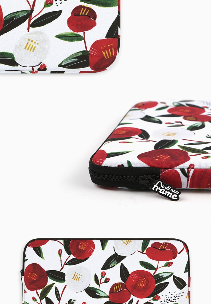 Camellia Floral Graphic Laptop Sleeves 11 13 15 inch Cases Protective Covers Handbags Square Pouches Designer Artist Prints Cute