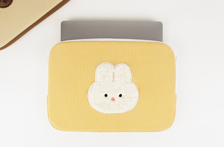 Checkered Cute Bear Rabbit Laptop Sleeves iPad 13 15 Cases Covers Pouches