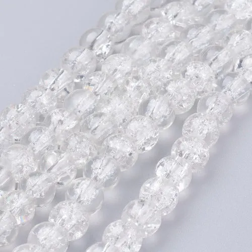 Crackle Glass Beads, Round, Clear, Transparent, 6mm