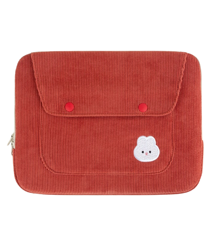 Cute Embroidery Bear Bunny Rabbit Corduroy Laptop Sleeves iPad 11 13 15 Cases Skins Protective Covers Purses Handbags Square Pou