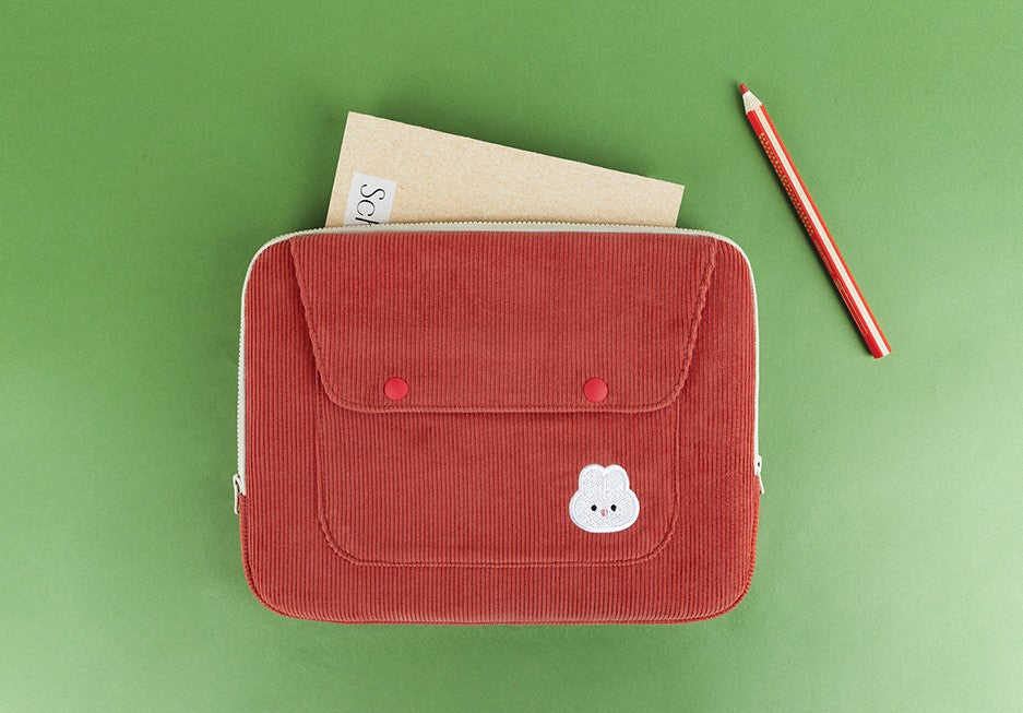 Cute Embroidery Bear Bunny Rabbit Corduroy Laptop Sleeves iPad 11 13 15 Cases Skins Protective Covers Purses Handbags Square Pou