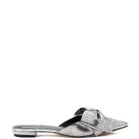 Elle Flat Mule In Silver Cracked Metallic Leather