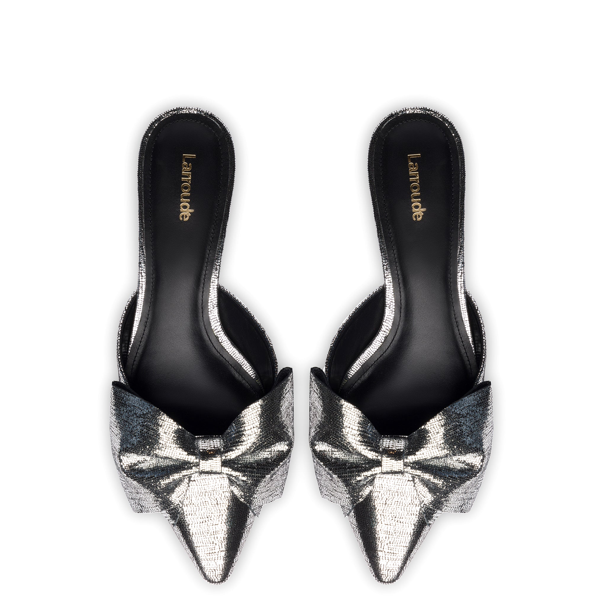 Elle Flat Mule In Silver Cracked Metallic Leather