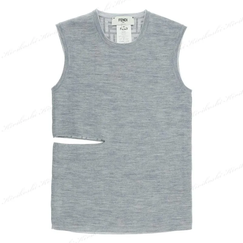 FENDI  |Crew Neck Monogram Wool Sleeveless Plain Logo