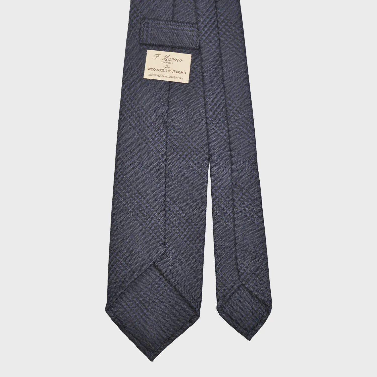 F.Marino Prince of Wales Flannel Wool Tie 3 Folds Blue