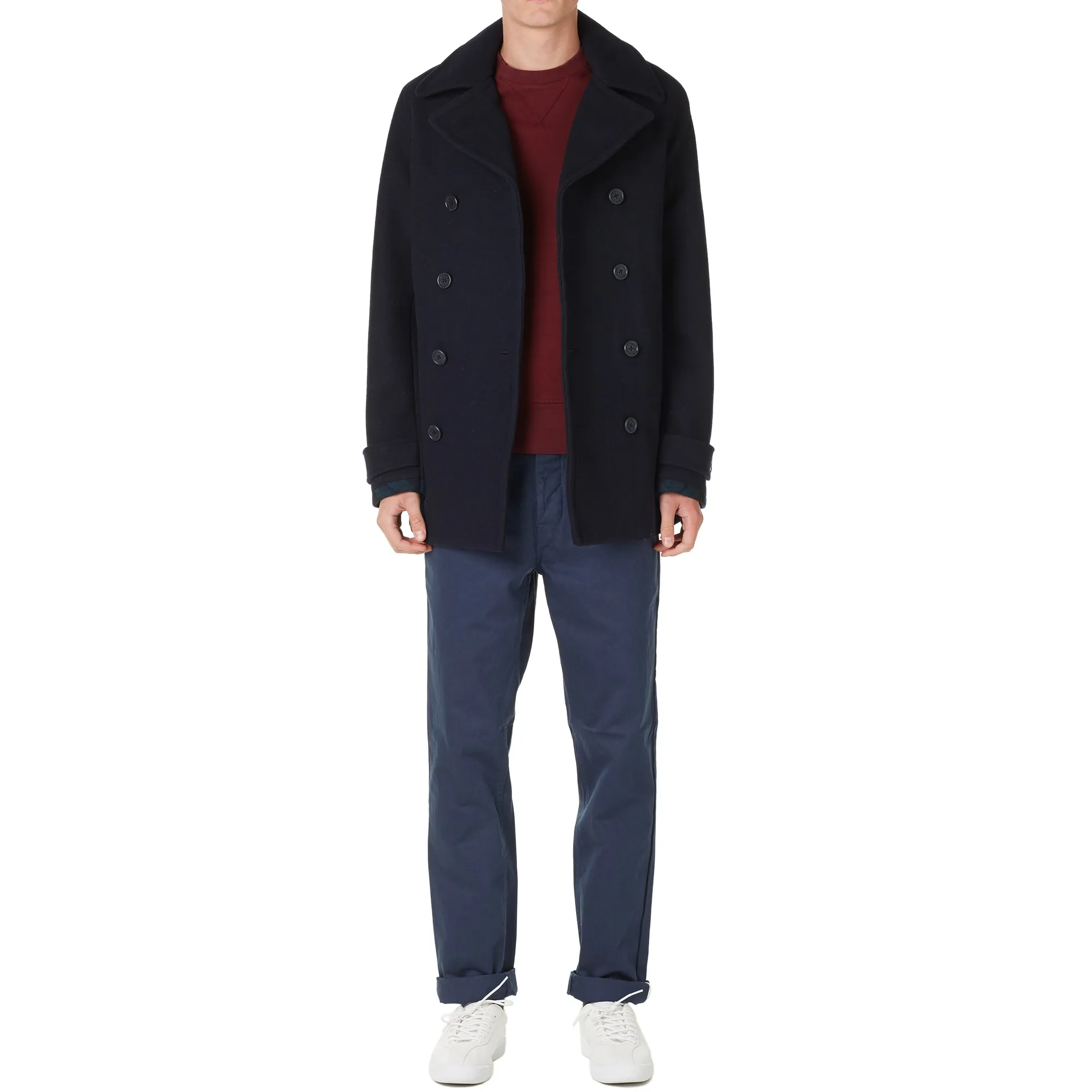 Fred Perry Classic Wool Pea CoatNavy