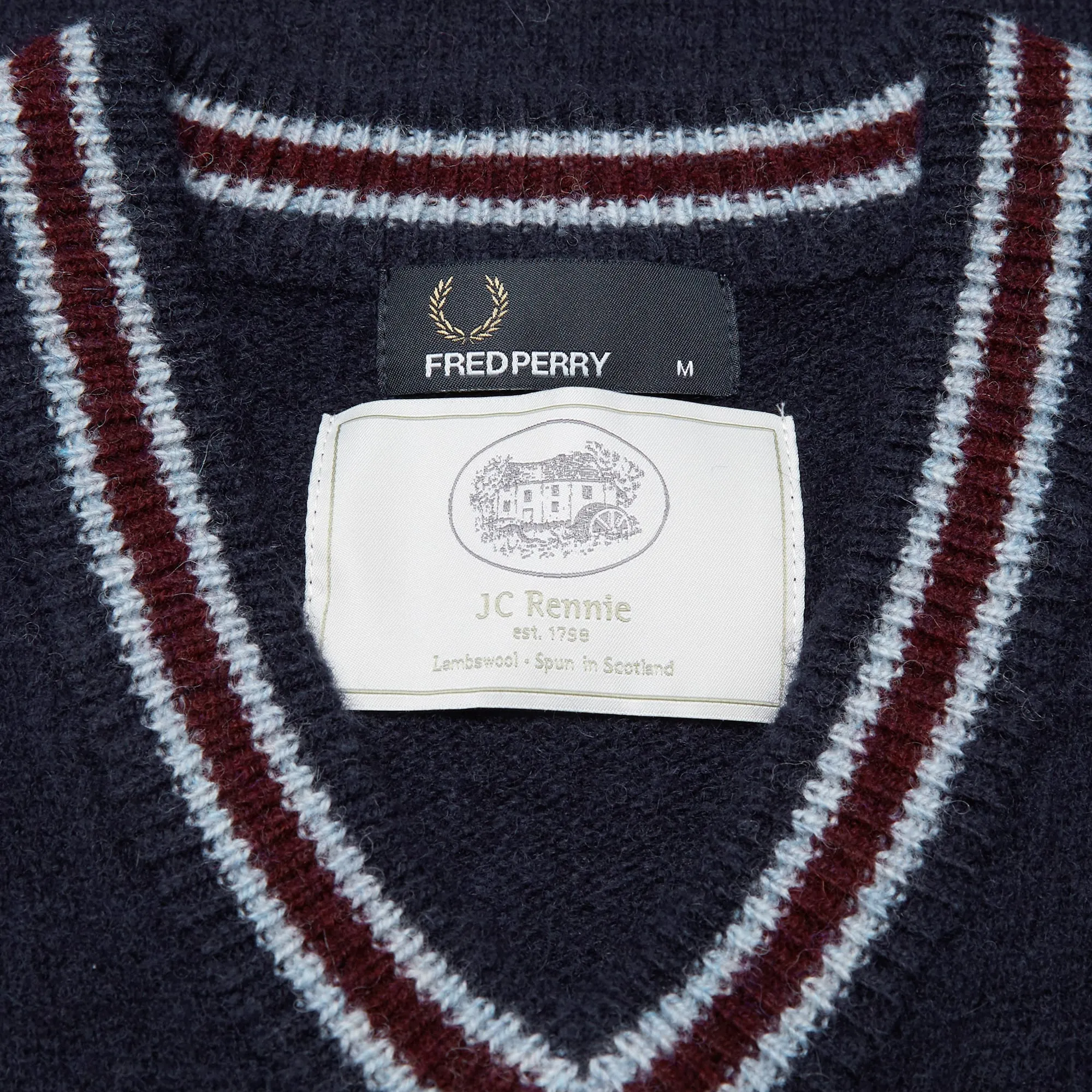 Fred Perry Shetland Wool V Neck SweaterBlue Granite