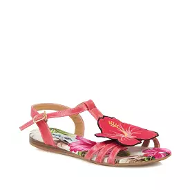 Fuscia Pink Hibiscus T-Bar Flat Sandal