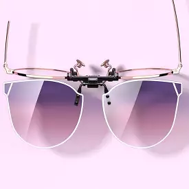 Gradient Women's Cat Eye Flip Up Clip On Sunglasses Women Driving Polarized Oversized Sun Glasses Purple Eyeglasses