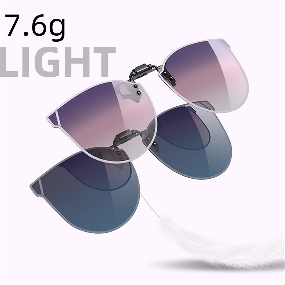 Gradient Women's Cat Eye Flip Up Clip On Sunglasses Women Driving Polarized Oversized Sun Glasses Purple Eyeglasses