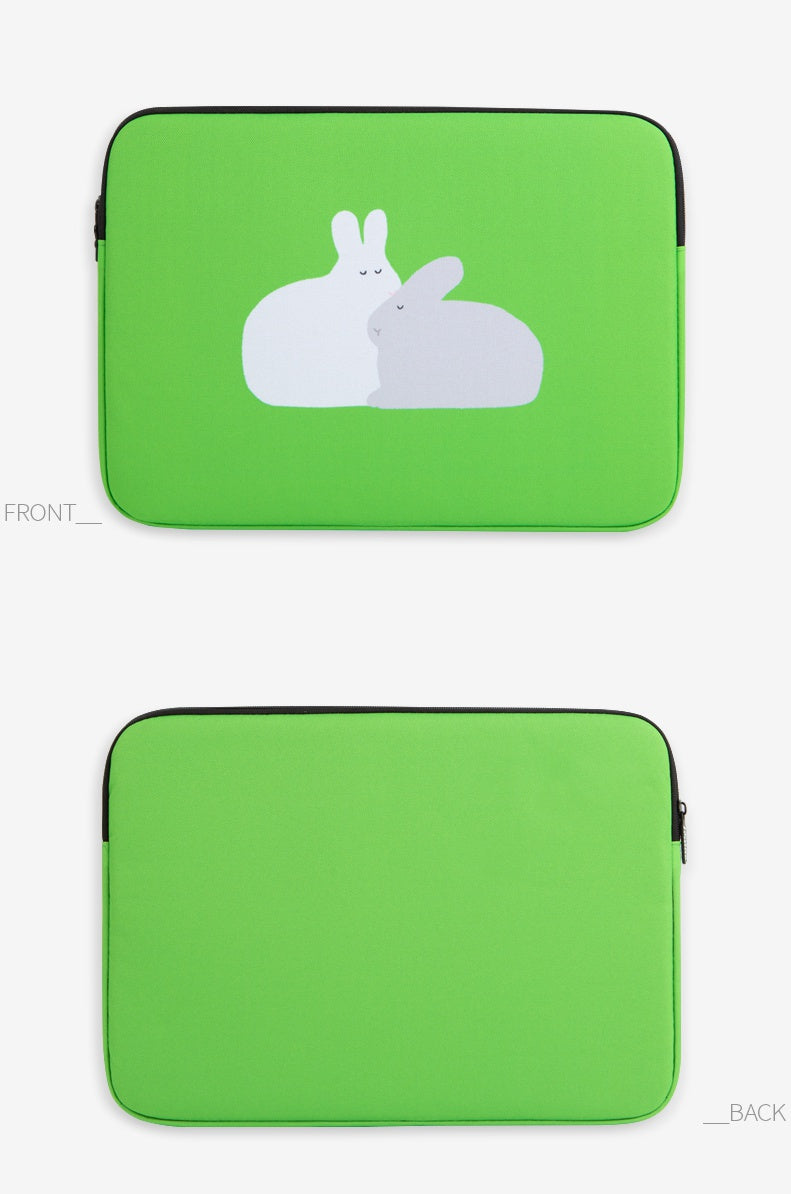 Green Rabbit Graphic Laptop Sleeves 13 15inch Fitted Cases Covers Pouches Protective Purses Handbags Square Cushion School Colla