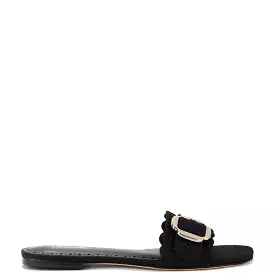 Ivy Broderie Flat Mule In Black Raffia