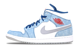 Jordan 1 Mid French Blue Fire Red