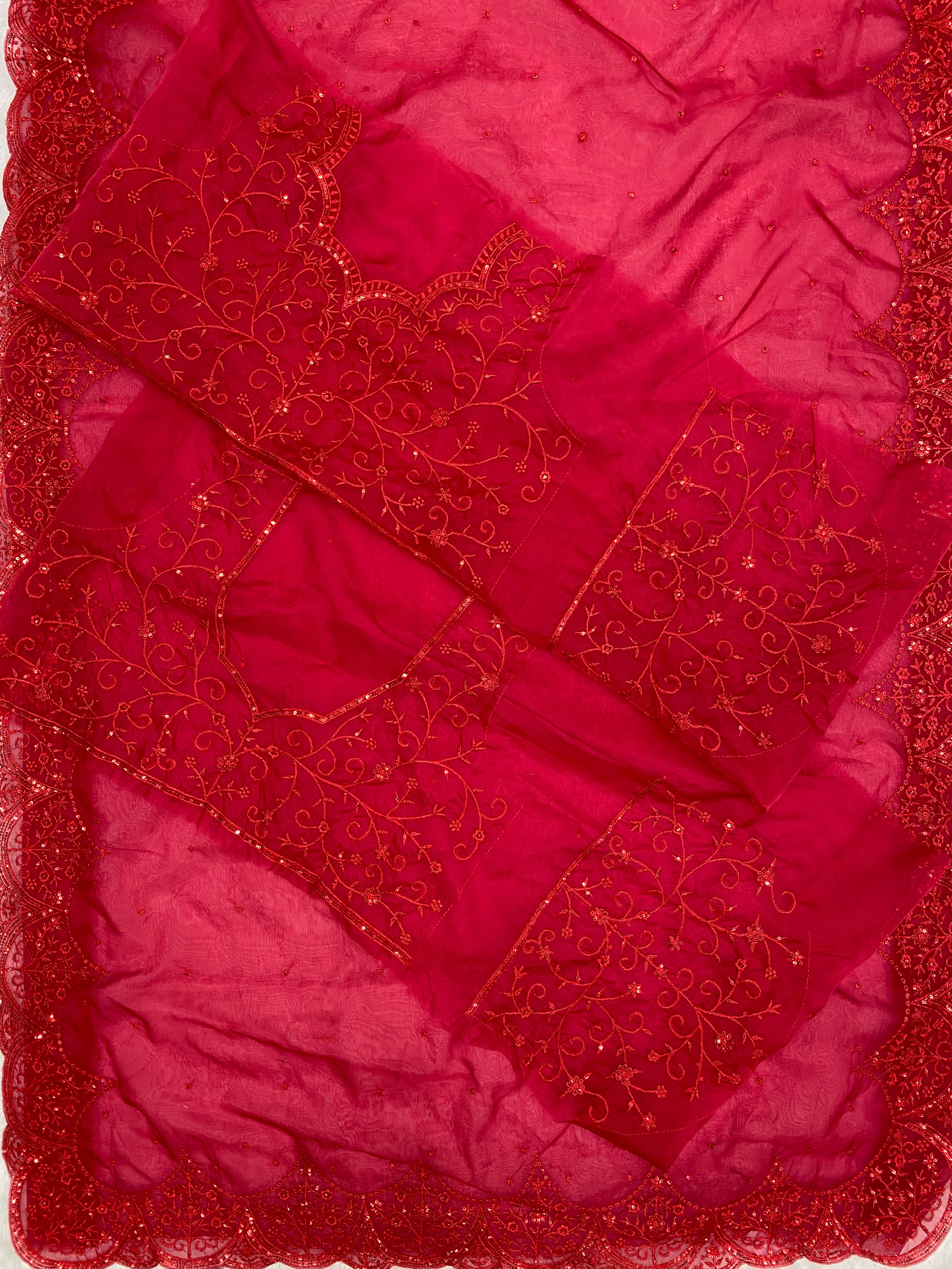 Kavachauth Special Red Sequins Saree on Organza with Heavy Organza Blouse-SOC001KS