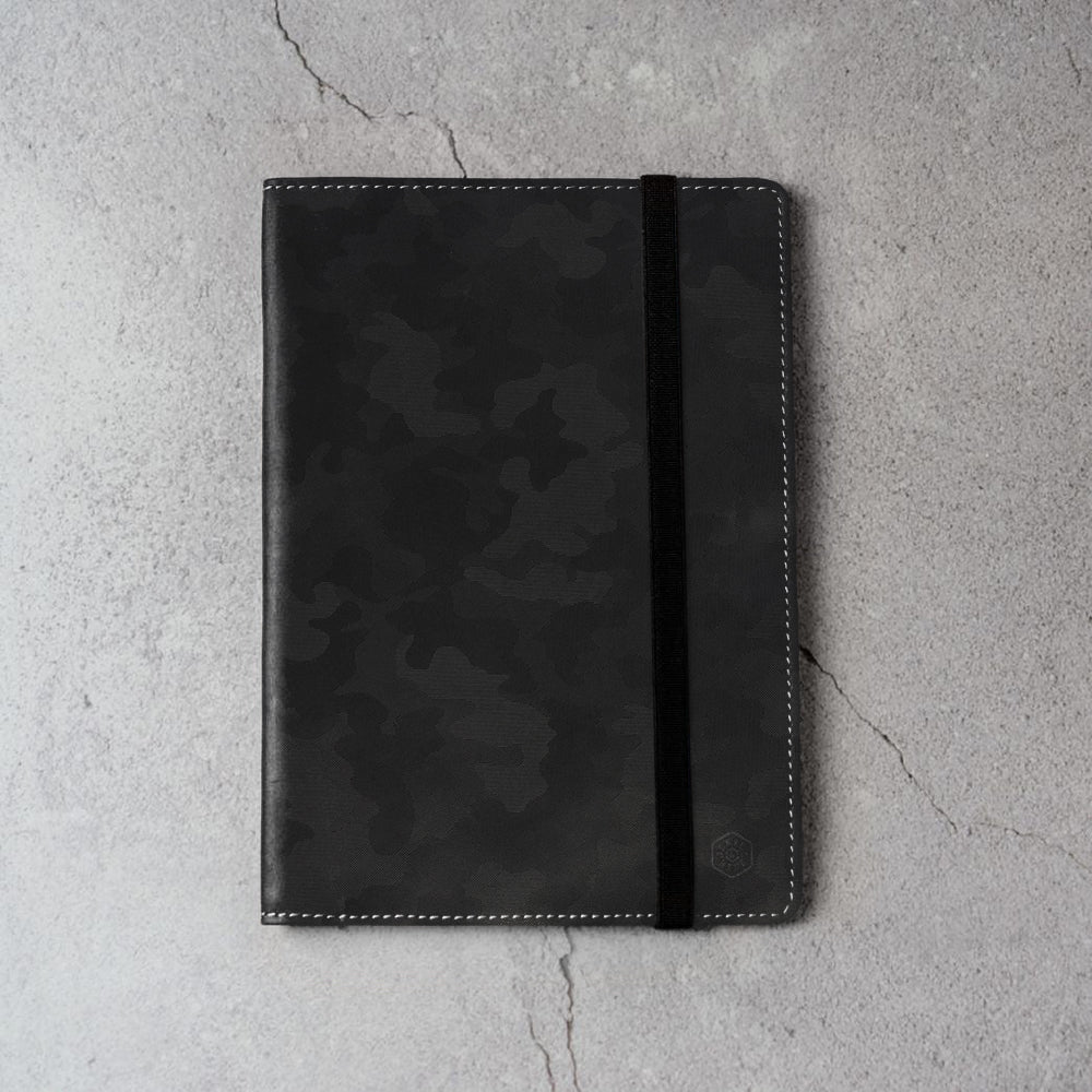 Leather A5 Notebook Cover, Black Camo