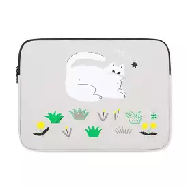 Light Gray WHITE CAT Graphic Laptop Sleeves 13 15 inch Cases Protective Covers Handbags Square Pouches Designer Artist Prints Sc