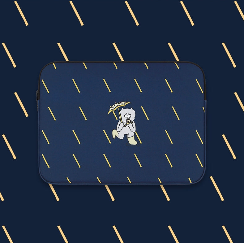 Navy Blue Rain Graphic Laptop Sleeves iPad 11 13 15 17 inch Cases Protective Covers Handbags Square Pouches Designer Artist Prin