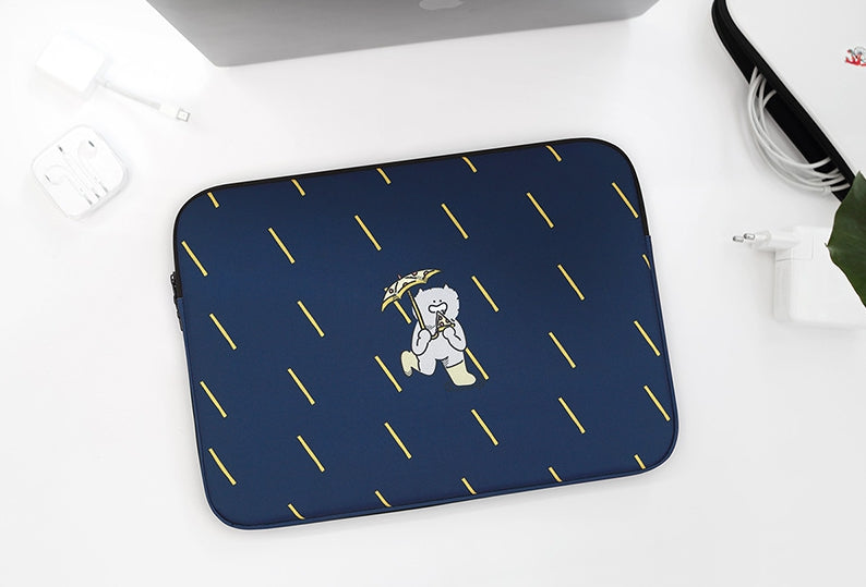 Navy Blue Rain Graphic Laptop Sleeves iPad 11 13 15 17 inch Cases Protective Covers Handbags Square Pouches Designer Artist Prin