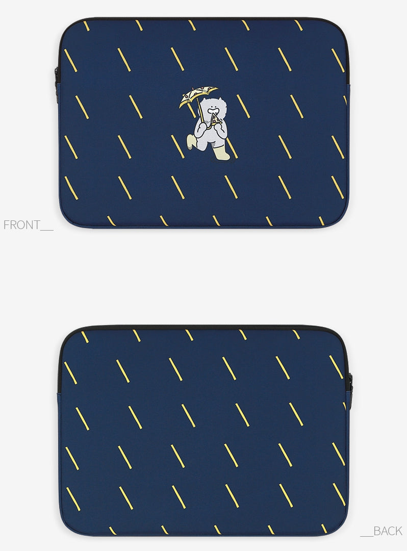 Navy Blue Rain Graphic Laptop Sleeves iPad 11 13 15 17 inch Cases Protective Covers Handbags Square Pouches Designer Artist Prin