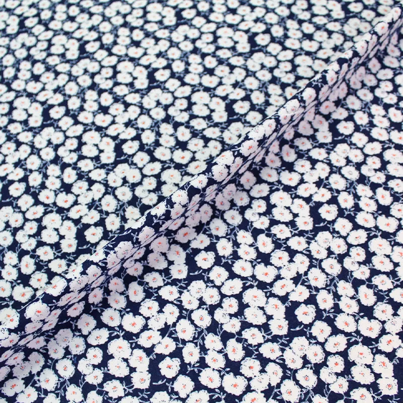 Navy Brushed Cotton - Floral - Fields of Flowers