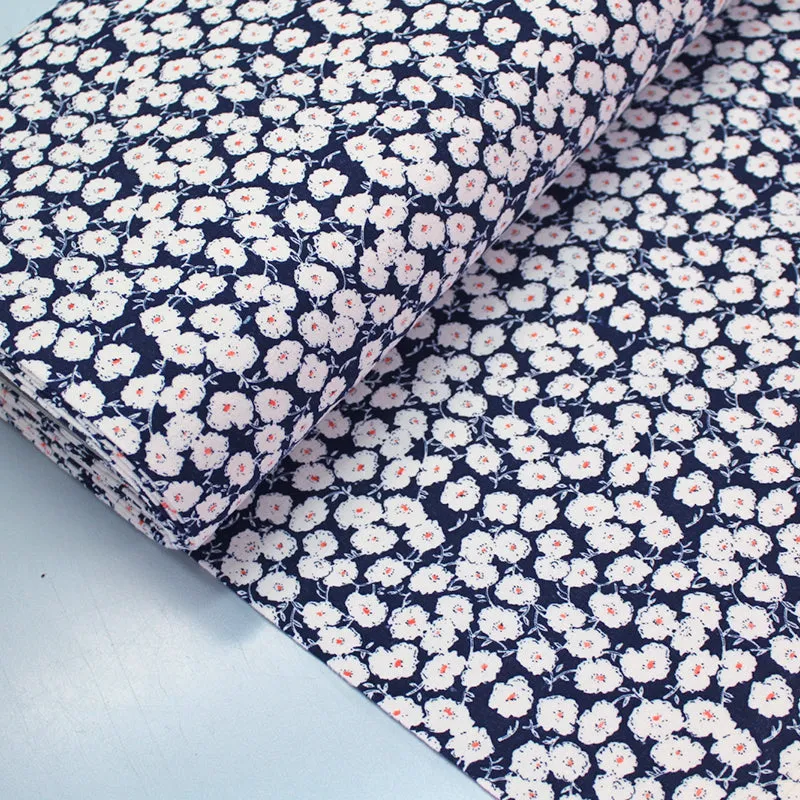 Navy Brushed Cotton - Floral - Fields of Flowers