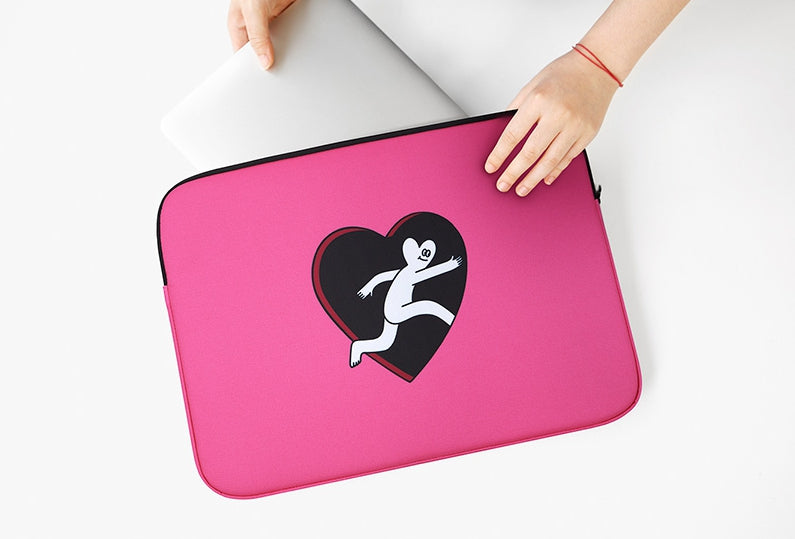 Pink Black Heart Graphic Laptop Sleeves iPad 11 13 15 inch Cases Protective Covers Handbags Square Pouches Designer Artist Print