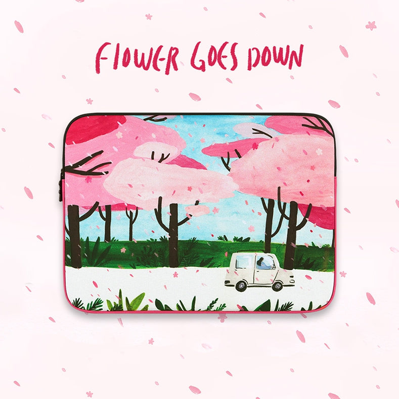 Pink Flower Floral Rain Graphic Laptop Sleeves 11 13 15inch Cases Protective Covers Handbags Square Pouches Designer Artist Prin