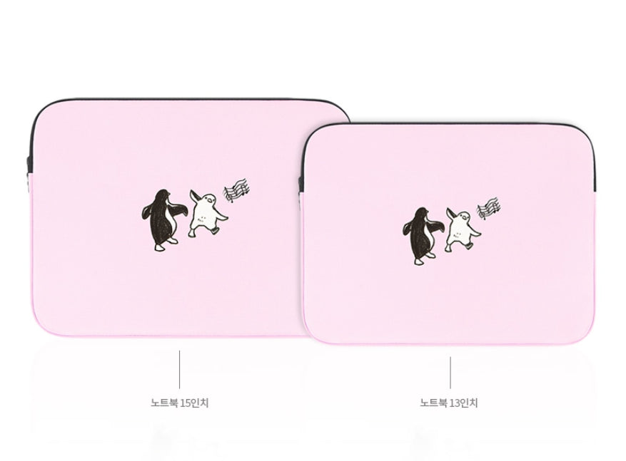 Pink Penguin Graphic Laptop Sleeves 13 15 inch Cases Protective Covers Handbags Square Pouches Designer Artist Prints Cute Light