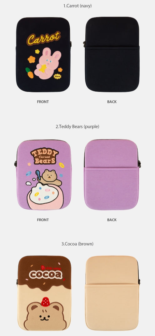 Rabbit Bear Navy Purple Brown Laptop Sleeves iPad 11 13 15 inch Cases Protective Covers Purses Skins Handbags Square Cushion Car