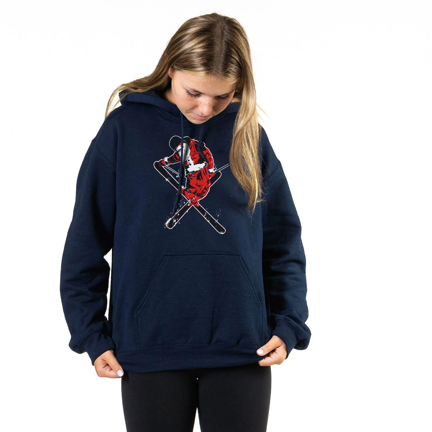 Skiing Hooded Sweatshirt - Freestyle Santa 