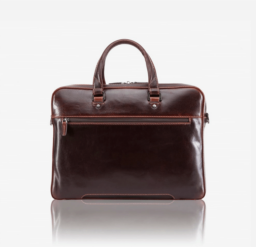 Slim Zip Top Briefcase, Tobacco