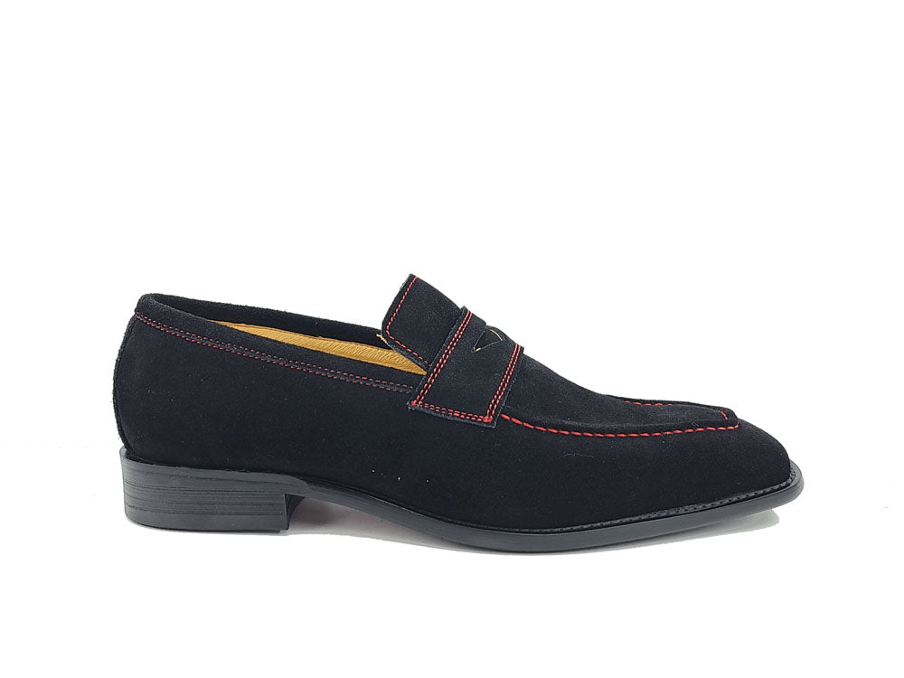 Suede Penny Loafer with contrast color stitching