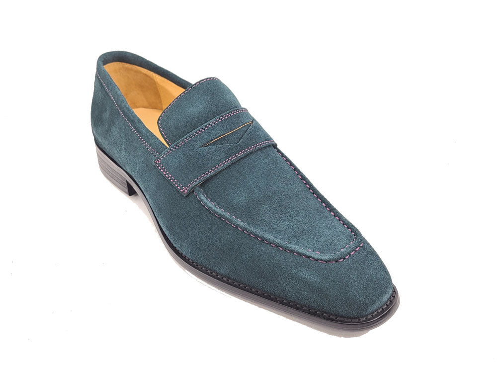 Suede Penny Loafer with contrast color stitching