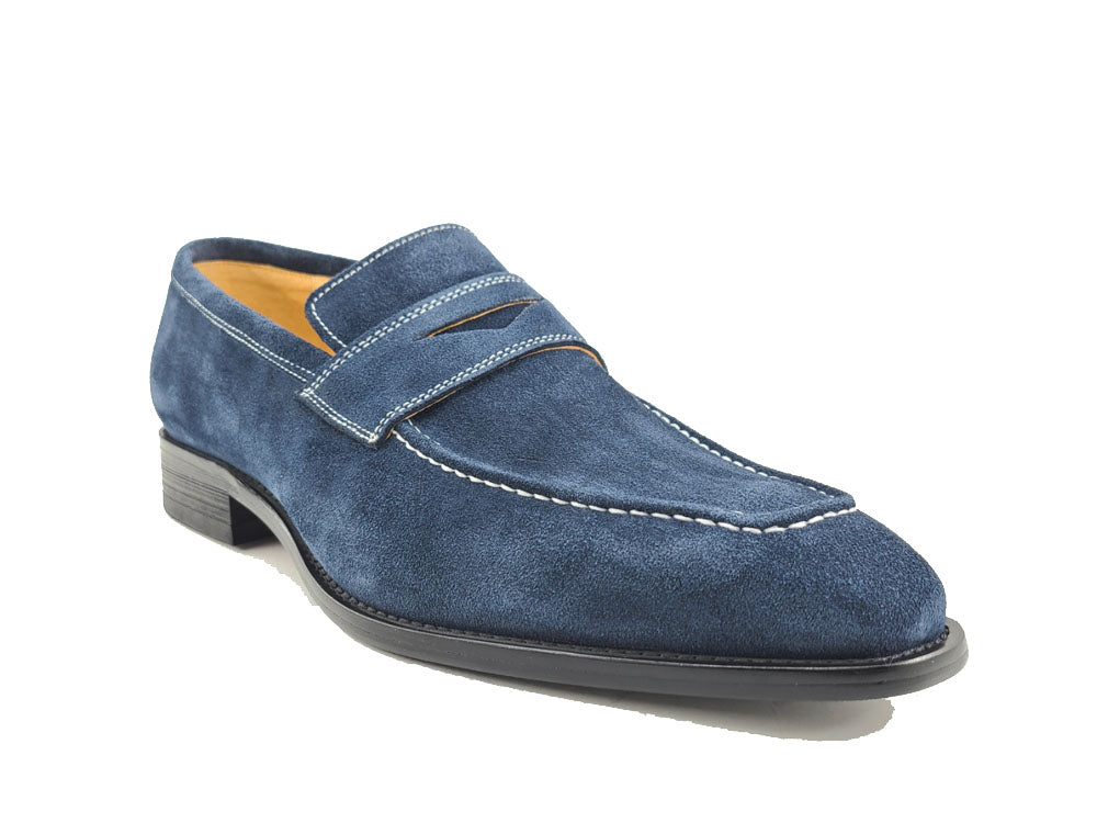 Suede Penny Loafer with contrast color stitching