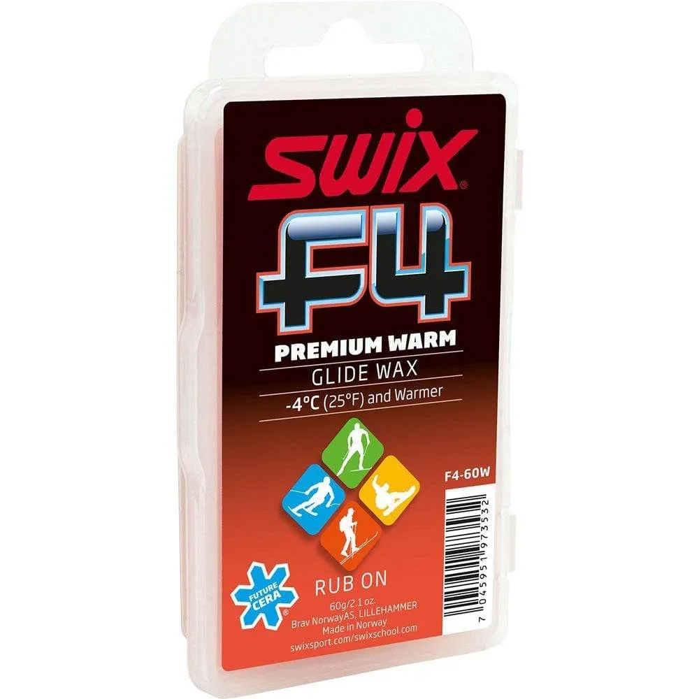 Swix F4 Fluor Free Alpine Skiing Glide Wax Rub On All Temperature 60g w Cork