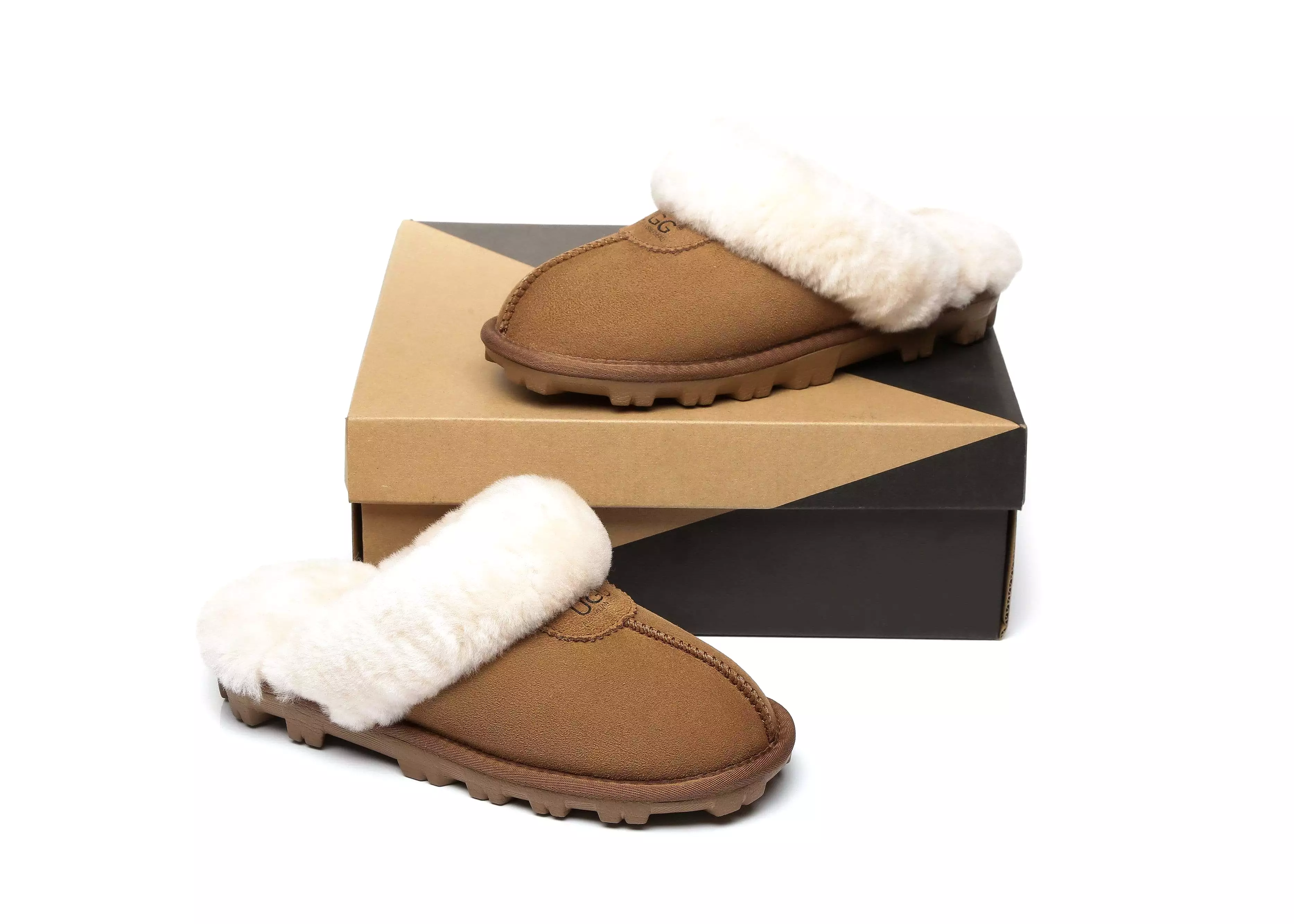 UGG Australian Shepherd Women Slippers Premium Australia Sheepskin Wool Waffle Scuff